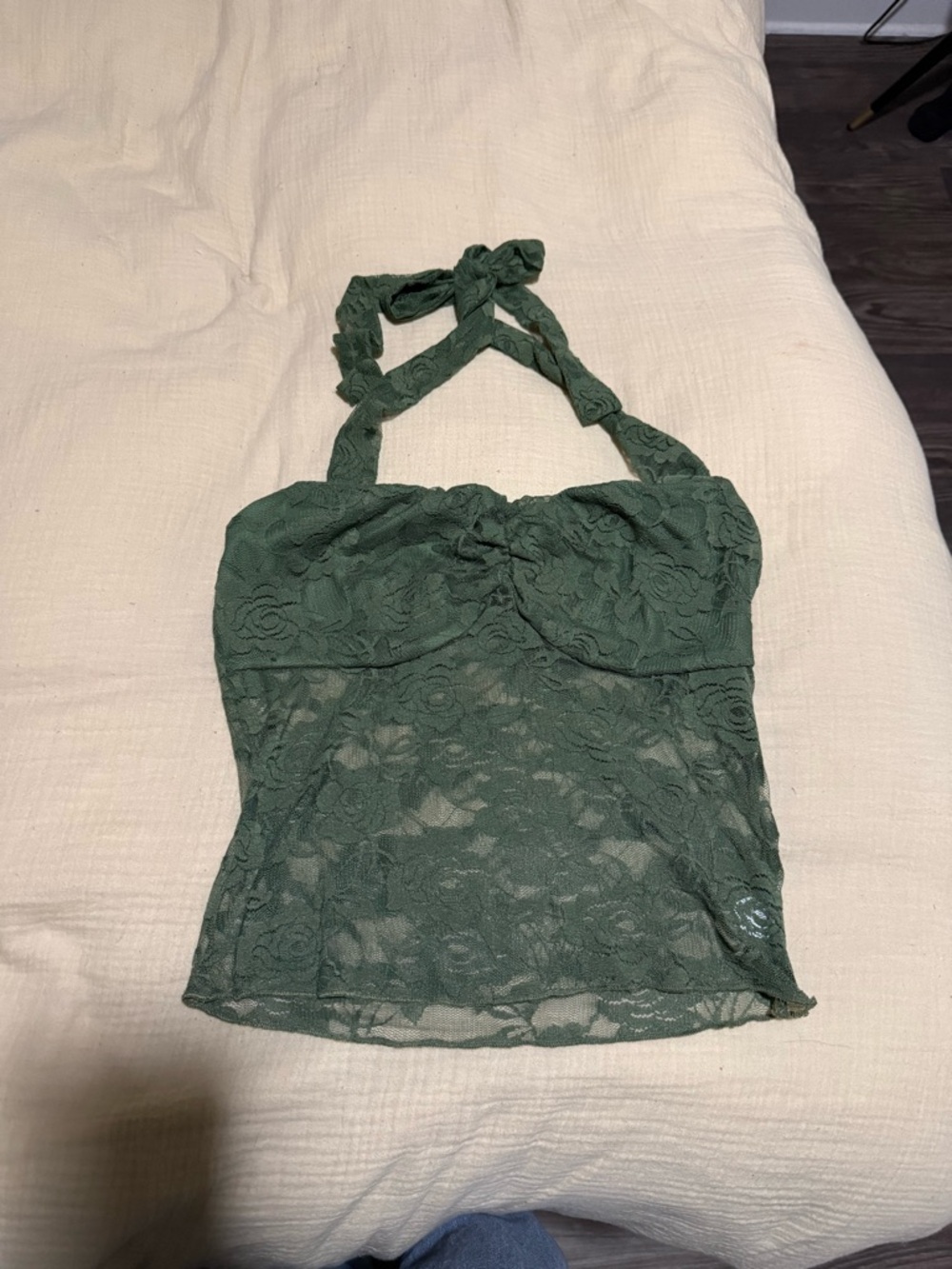 Dark Green Lace Halter Top